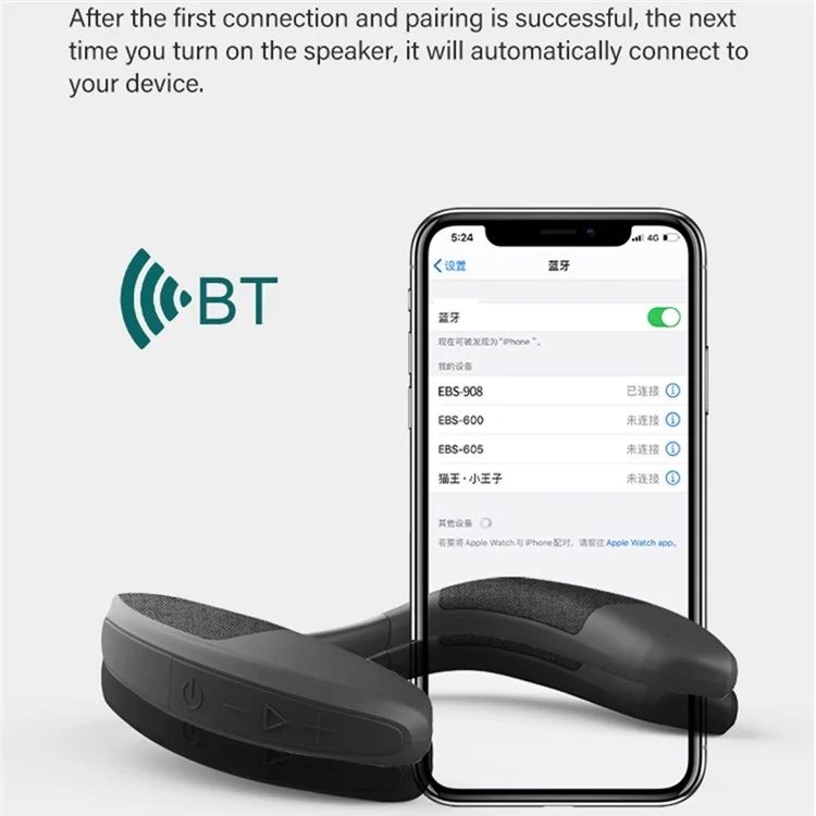 Portable Bluetooth-compatible V5.0 Wireless Speaker Support TF Card Deep Bass Neck Mounted Speaker