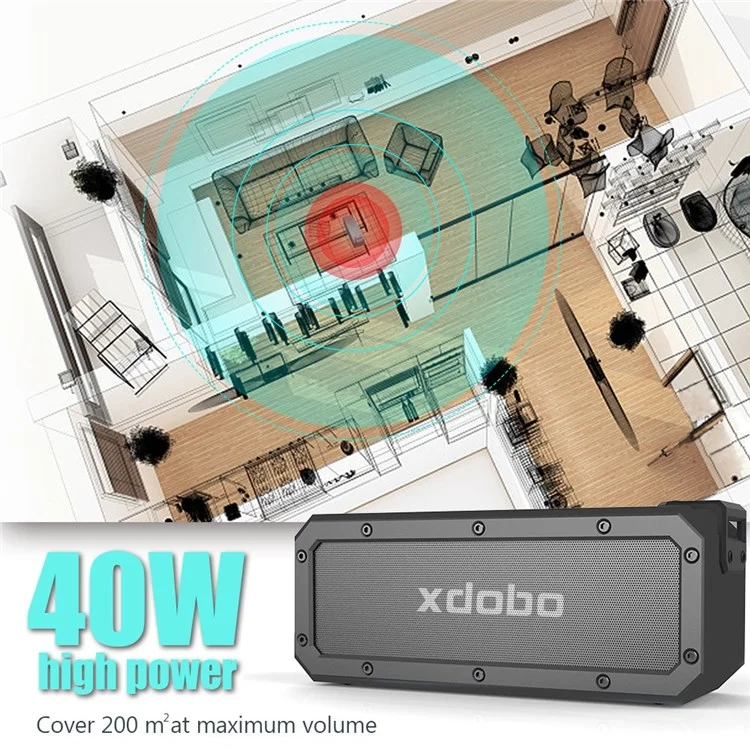 XDOBO X3 Pro Bluetooth-compatible Speaker Outdoor IPX7 Waterproof Portable 40W High Power Wireless Speaker Support TF Card