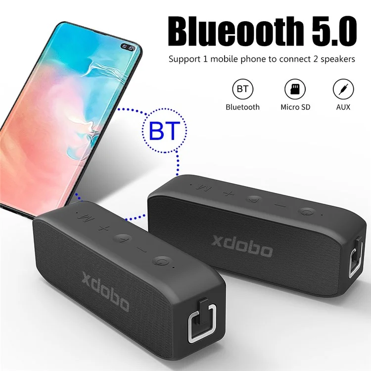 XDOBO Ala 2020 Portatile 20W Subwoofer Altoparlante Bluetooth Outdoor IPX7 Resistente All'acqua Resistente Altoparlante Wireless Sound Amp Supporto TF Card / AUX Cable - Nero