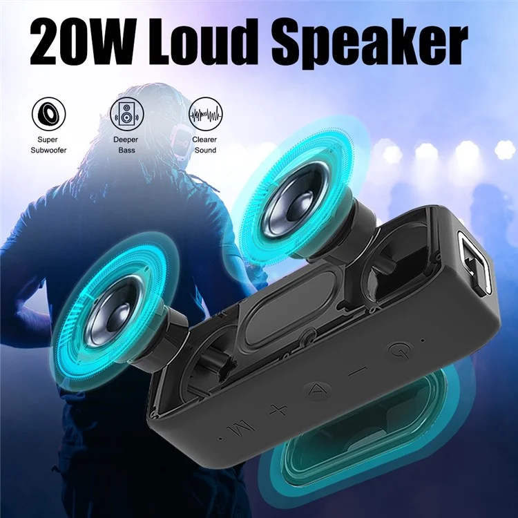 XDOBO Ala 2020 Portatile 20W Subwoofer Altoparlante Bluetooth Outdoor IPX7 Resistente All'acqua Resistente Altoparlante Wireless Sound Amp Supporto TF Card / AUX Cable - Nero