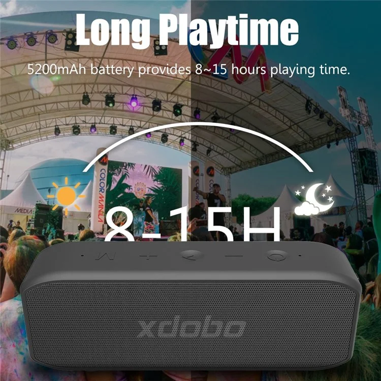 XDOBO Ala 2020 Portatile 20W Subwoofer Altoparlante Bluetooth Outdoor IPX7 Resistente All'acqua Resistente Altoparlante Wireless Sound Amp Supporto TF Card / AUX Cable - Nero