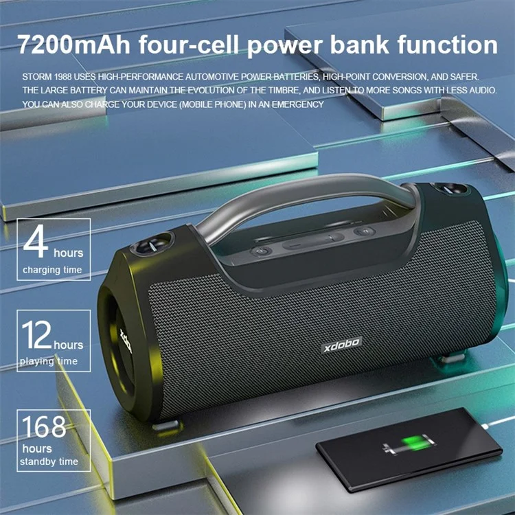 XDOBO Storm 1988 IPX6 IPX6 Portable Bluetooth 5.0 Altavoz 7200mAh Power Bank 60W Gran Subwoofer de Energía Para Viajes al Aire Libre Fiesta en Casa