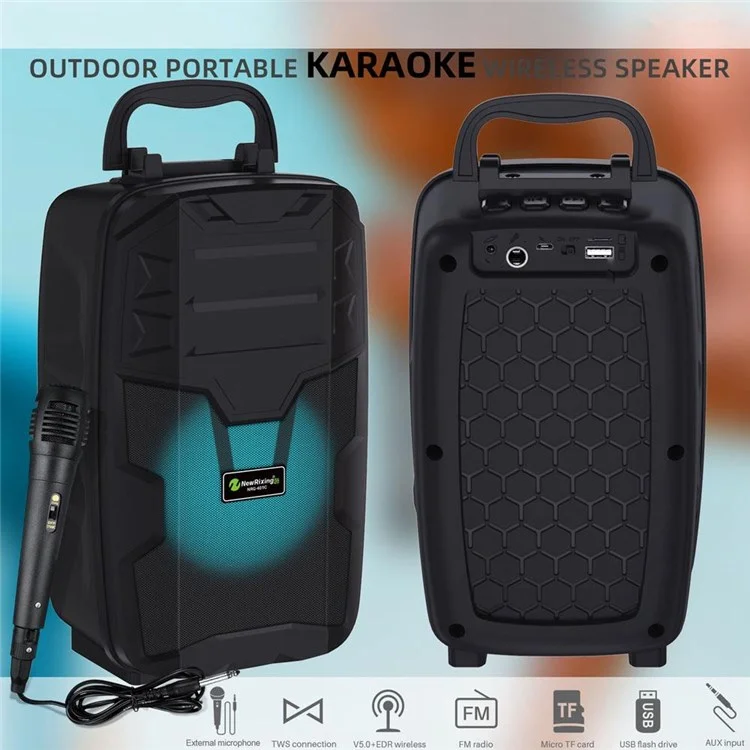 NEWRIXING NRG401C Outdoor Portable Karaoke Wireless Bluetooth-compatible Speaker with Microphone High Power Audio Amplifier Support TF Card FM Radio - Red