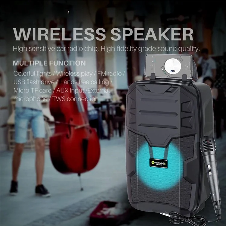 NEWRIXING NRG401C Outdoor Portable Karaoke Wireless Bluetooth-compatible Speaker with Microphone High Power Audio Amplifier Support TF Card FM Radio - Red