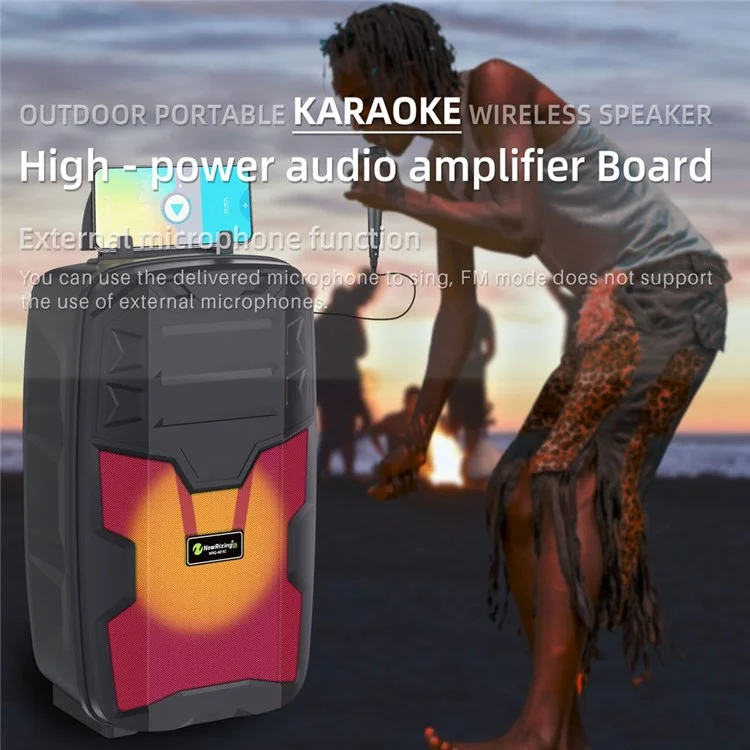 NEWRIXING NRG401C Outdoor Portable Karaoke Wireless Bluetooth-compatible Speaker with Microphone High Power Audio Amplifier Support TF Card FM Radio - Red