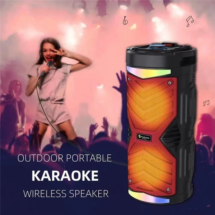 NEWRIXING NRG6601A Portable Karaoke Wireless Bluetooth Speaker Outdoor 20W High Power Audio Amplifier Support TF Card/AUX/USB/FM Radio - Black