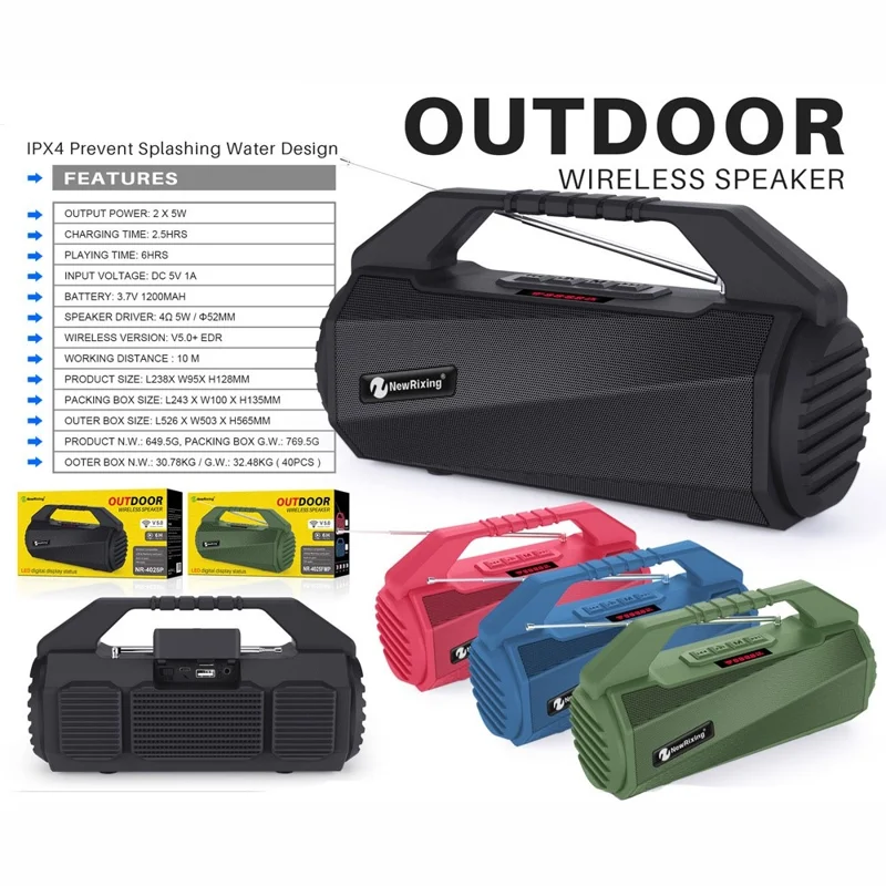 NEWRIXING NR4025 Wireless Bluetooth-compatible Speaker Portable TWS Speaker 10W Stereo Sound Amp Support TF Card/FM - Green