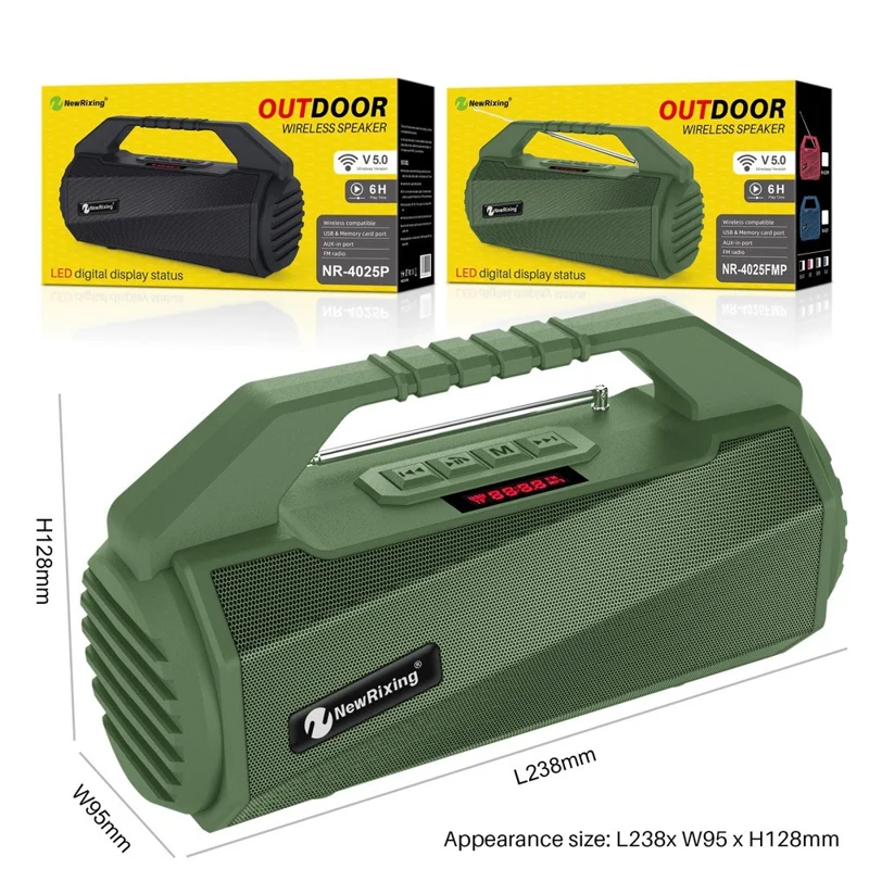 NEWRIXING NR4025 Wireless Bluetooth-compatible Speaker Portable TWS Speaker 10W Stereo Sound Amp Support TF Card/FM - Green
