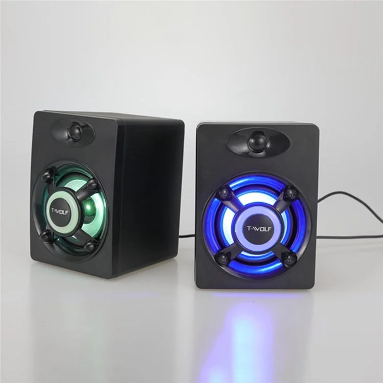 Alto-falante de Desktop T-wolf S1 1Pair Com LED Light Power Powerd Mini-alto-falante Amplificador Externo Para Computador Para Laptop