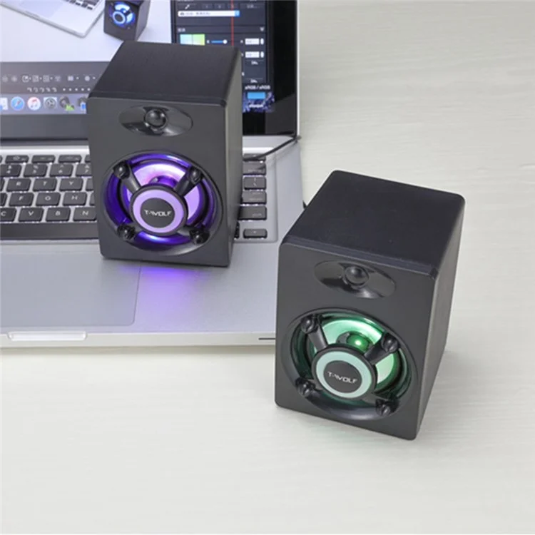 T-wolf S1 1pair Breaktop Avec LED Light Light USB Mini Haut Haut-parleur Externe Sound Amp Pour Ordinateur Portable