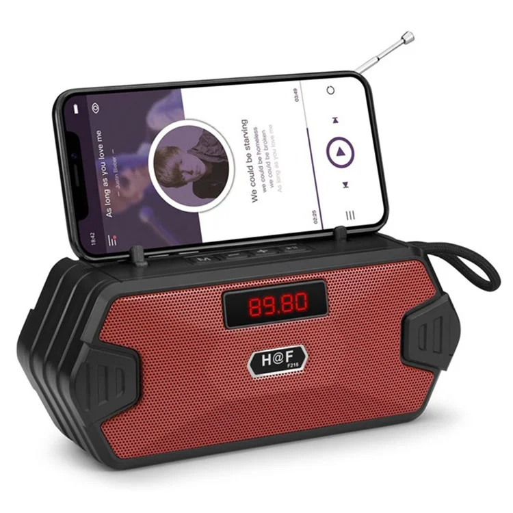 H/F-F216 Беспроводной Динамик Bluetooth Outdoor TF Card/U Disk Mini Subwoofer Portable Audio Voice Support FM Radio С Внешней Убирающейся Антенной/держателем Телефона - Красный