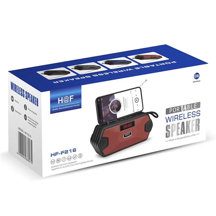H/F-F216 Беспроводной Динамик Bluetooth Outdoor TF Card/U Disk Mini Subwoofer Portable Audio Voice Support FM Radio С Внешней Убирающейся Антенной/держателем Телефона - Красный