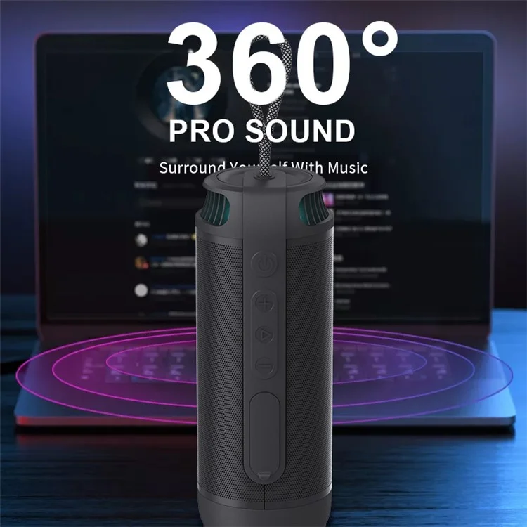 NEWRIXING NR9015 IPX6 Waterproof Wireless Speaker 14W Portable TWS Stereo Bluetooth-compatible Speaker Support TF Card / FM (CE Certificated) - Black
