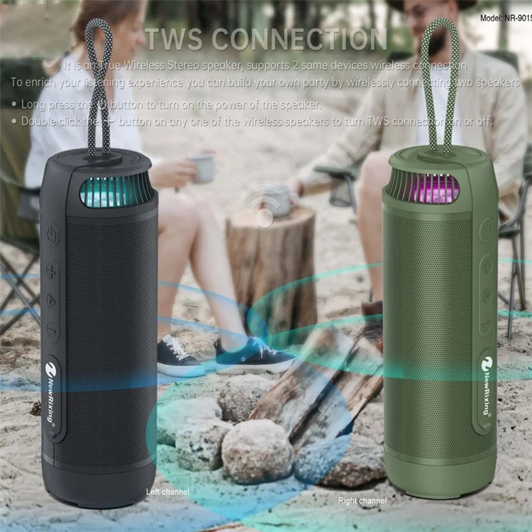 NEWRIXING NR9015 IPX6 Waterproof Wireless Speaker 14W Portable TWS Stereo Bluetooth-compatible Speaker Support TF Card / FM (CE Certificated) - Black