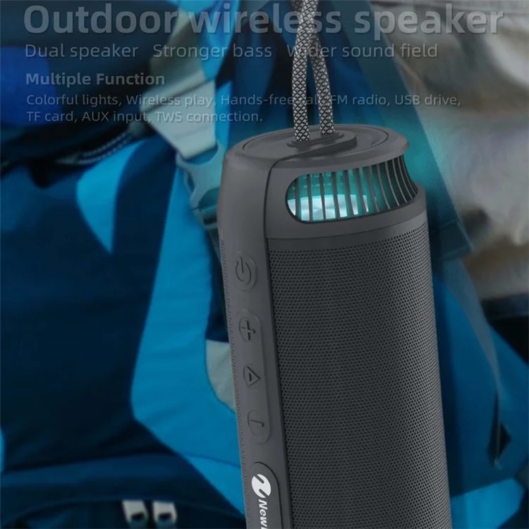 NEWRIXING NR9015 IPX6 Waterproof Wireless Speaker 14W Portable TWS Stereo Bluetooth-compatible Speaker Support TF Card / FM (CE Certificated) - Black