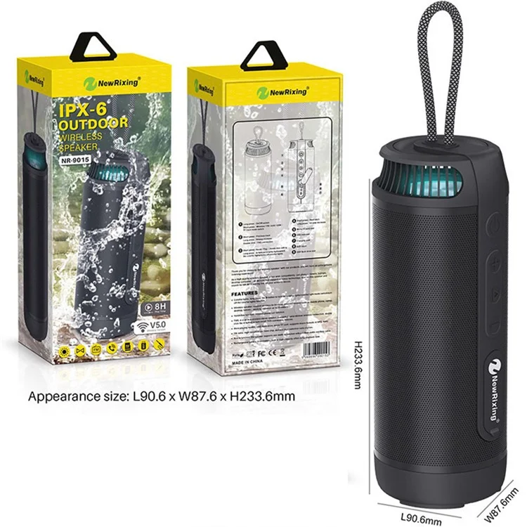 NEWRIXING NR9015 IPX6 Waterproof Wireless Speaker 14W Portable TWS Stereo Bluetooth-compatible Speaker Support TF Card / FM (CE Certificated) - Black