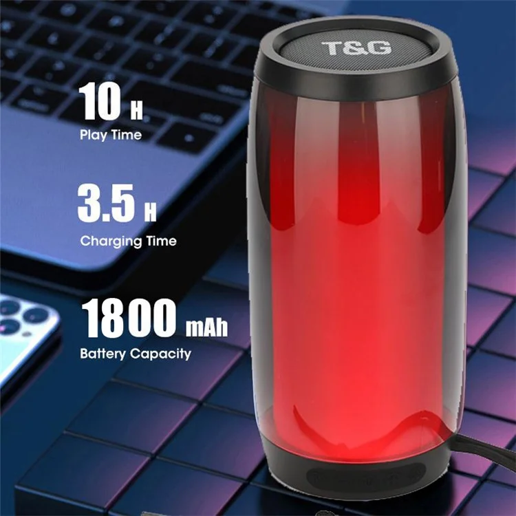 t & g TG335 Wireless Bluetooth -lautsprecher Outdoor Tragbarer Tieftöner Sound Amp Mit Farb -led Für PC -telefon Support FM / TF -karte (CE) - Schwarz