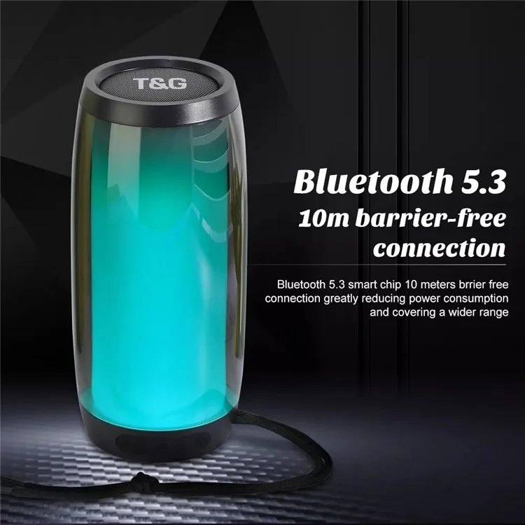 t & g TG335 Wireless Bluetooth -lautsprecher Outdoor Tragbarer Tieftöner Sound Amp Mit Farb -led Für PC -telefon Support FM / TF -karte (CE) - Schwarz