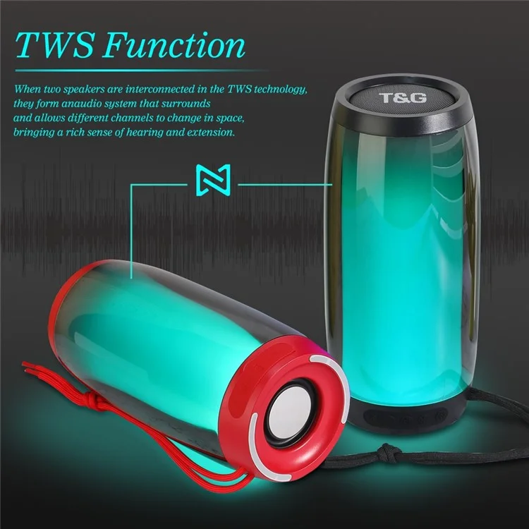 t & g TG335 Wireless Bluetooth -lautsprecher Outdoor Tragbarer Tieftöner Sound Amp Mit Farb -led Für PC -telefon Support FM / TF -karte (CE) - Schwarz