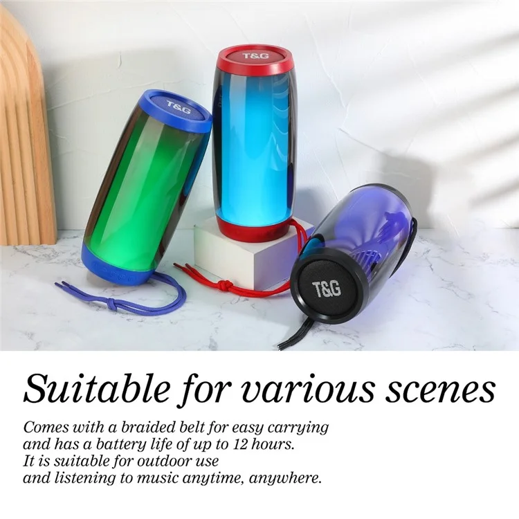 t & g TG335 Wireless Bluetooth -lautsprecher Outdoor Tragbarer Tieftöner Sound Amp Mit Farb -led Für PC -telefon Support FM / TF -karte (CE) - Schwarz