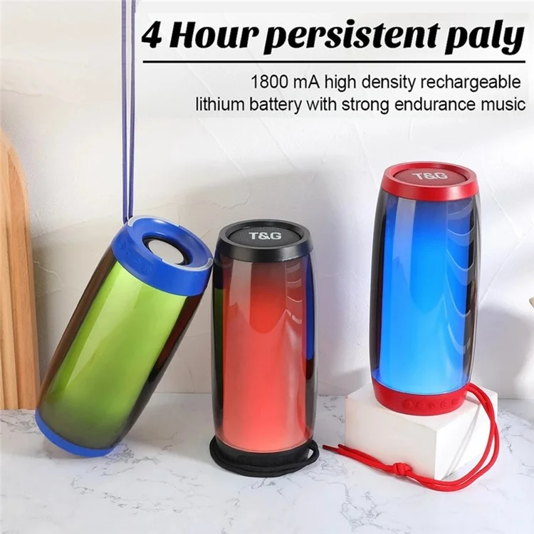 T&G TG335 Wireless Bluetooth-compatible Speaker Outdoor Portable Woofer Sound Amp with Color LED for PC Phone Support FM / TF Card (CE) - Red