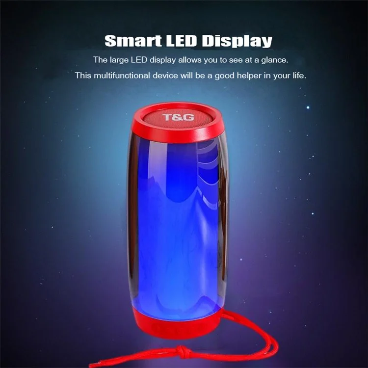 T&G TG335 Wireless Bluetooth-compatible Speaker Outdoor Portable Woofer Sound Amp with Color LED for PC Phone Support FM / TF Card (CE) - Red