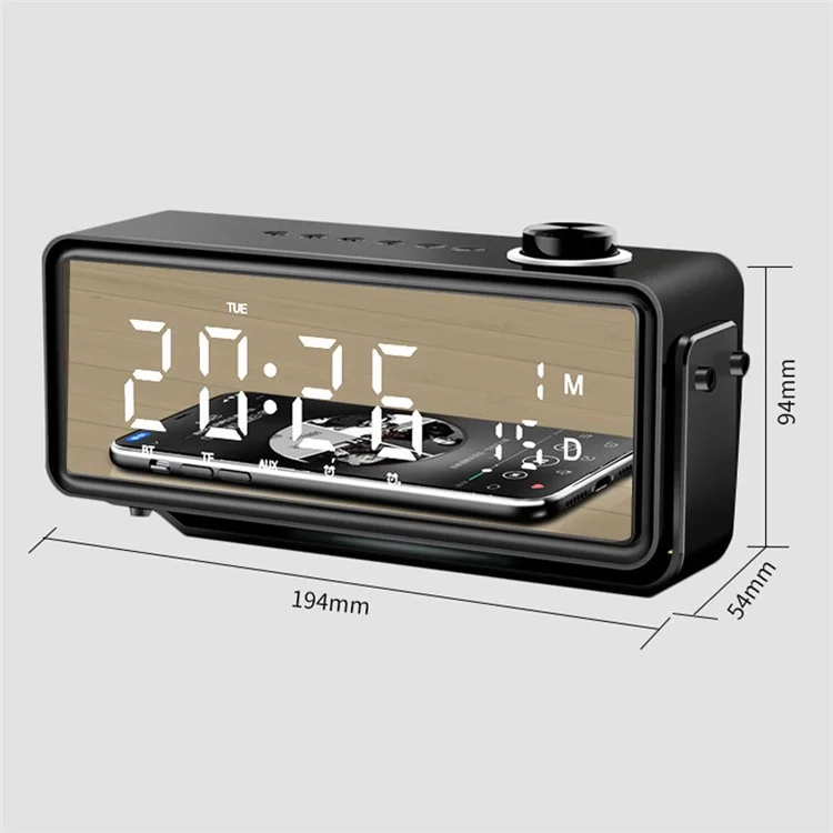 K5 Rechargeable Bluetooth Speaker Music Loudspeaker with LED Digital Alarm Clock Support TF Card / FM Radio (CE Certificated) - Black