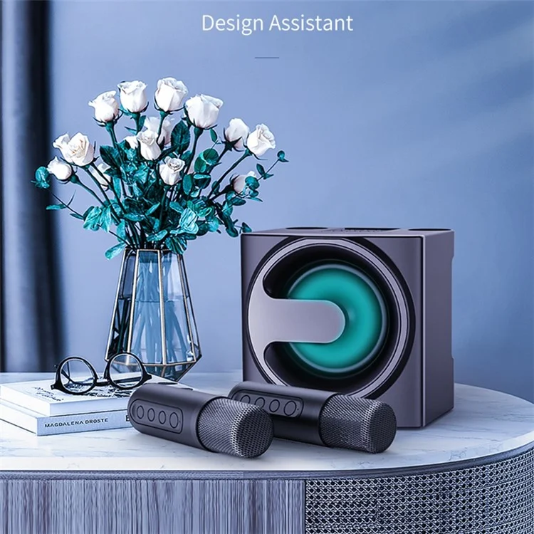 YS-207 Portable Bluetooth-compatible Speaker with 2 Microphones Wireless Rechargeable Sound Amp Device for Singing - Black