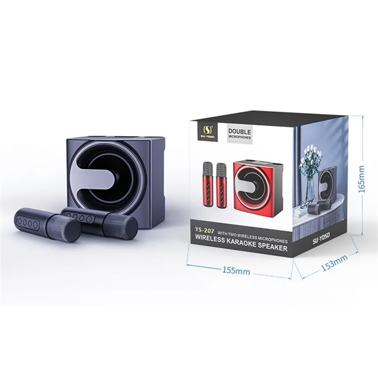 YS-207 Portable Bluetooth-compatible Speaker with 2 Microphones Wireless Rechargeable Sound Amp Device for Singing - Black