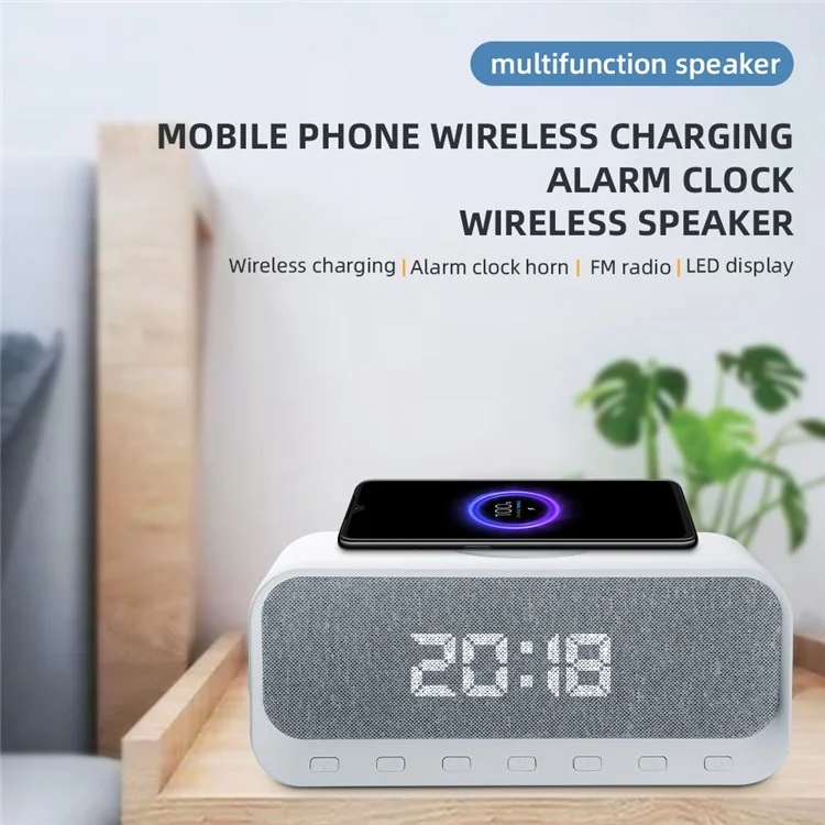 CYBORIS Bluetooth-compatible Speaker 15W Wireless Charger with LED Clock Alarm Function FM Radio Subwoofer