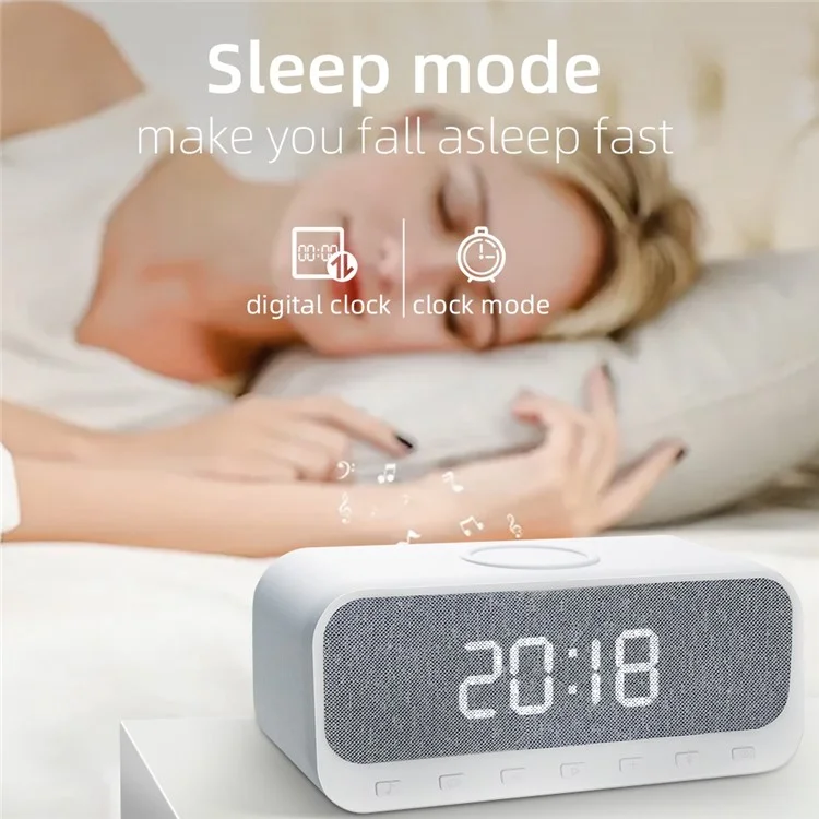 CYBORIS Bluetooth-compatible Speaker 15W Wireless Charger with LED Clock Alarm Function FM Radio Subwoofer