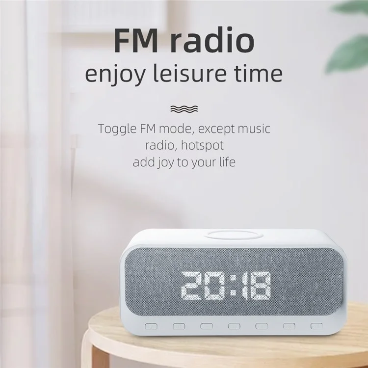 CYBORIS Bluetooth-compatible Speaker 15W Wireless Charger with LED Clock Alarm Function FM Radio Subwoofer