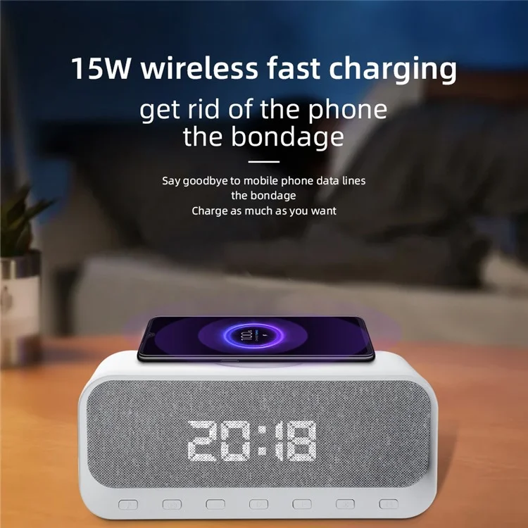 CYBORIS Bluetooth-compatible Speaker 15W Wireless Charger with LED Clock Alarm Function FM Radio Subwoofer