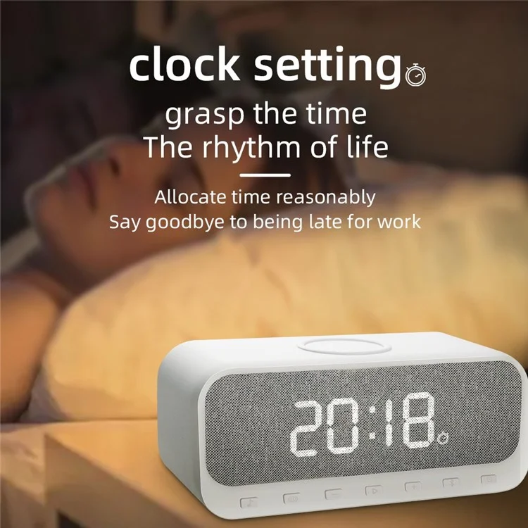 CYBORIS Bluetooth-compatible Speaker 15W Wireless Charger with LED Clock Alarm Function FM Radio Subwoofer