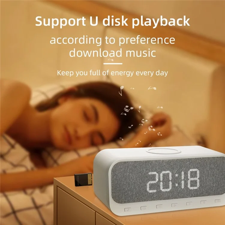 CYBORIS Bluetooth-compatible Speaker 15W Wireless Charger with LED Clock Alarm Function FM Radio Subwoofer