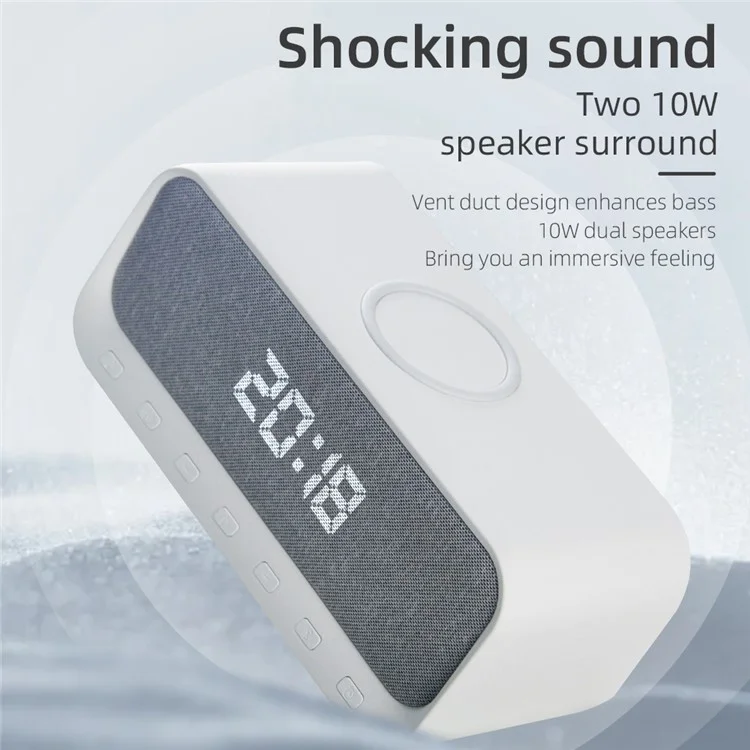 CYBORIS Bluetooth-compatible Speaker 15W Wireless Charger with LED Clock Alarm Function FM Radio Subwoofer
