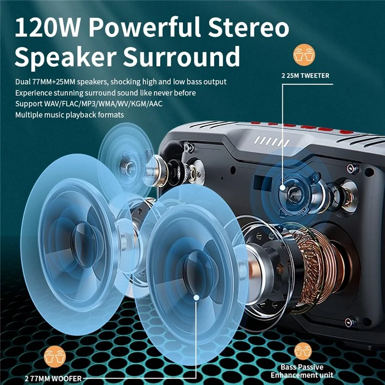 CYBORIS X10 120W Bluetooth-compatible 5.3 Speaker 2 Tweeter+2 Woofer Portable Subwoofer Waterproof Sound Box