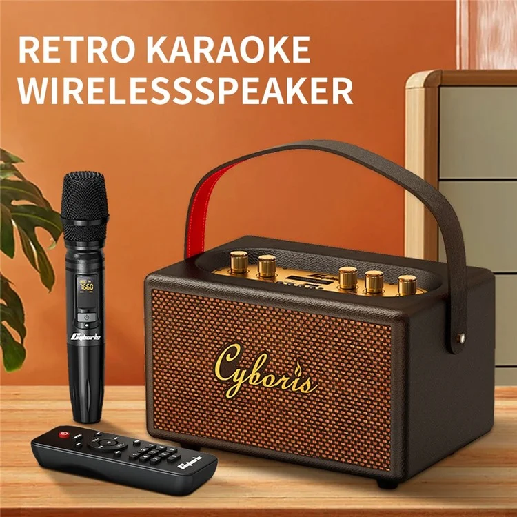 Cyboris T9 Retro TWS Bluetooth Lautsprecher Outdoor 80W Tragbarer Subwoofer Mit Mikrofon Und Fernbedienung