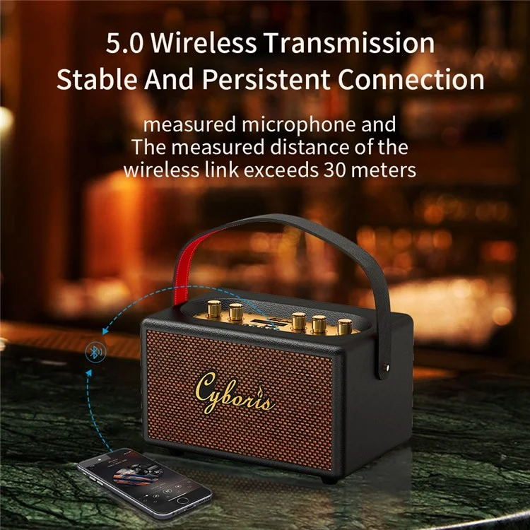 Cyboris T9 Retro TWS Bluetooth Lautsprecher Outdoor 80W Tragbarer Subwoofer Mit Mikrofon Und Fernbedienung