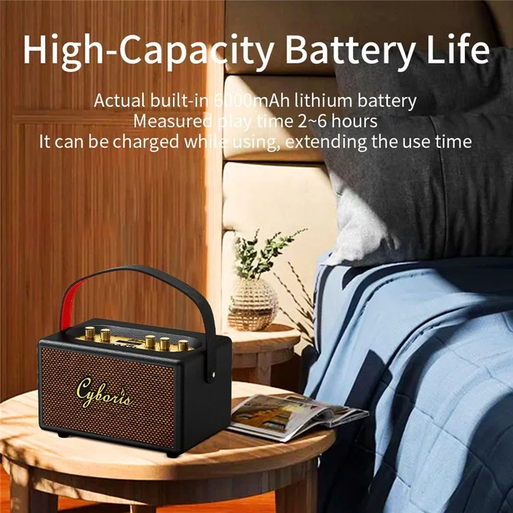 Cyboris T9 Retro TWS Bluetooth Lautsprecher Outdoor 80W Tragbarer Subwoofer Mit Mikrofon Und Fernbedienung