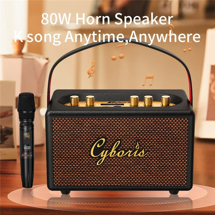 Cyboris T9 Retro TWS Bluetooth Lautsprecher Outdoor 80W Tragbarer Subwoofer Mit Mikrofon Und Fernbedienung