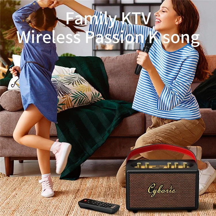 Cyboris T9 Retro TWS Bluetooth Lautsprecher Outdoor 80W Tragbarer Subwoofer Mit Mikrofon Und Fernbedienung