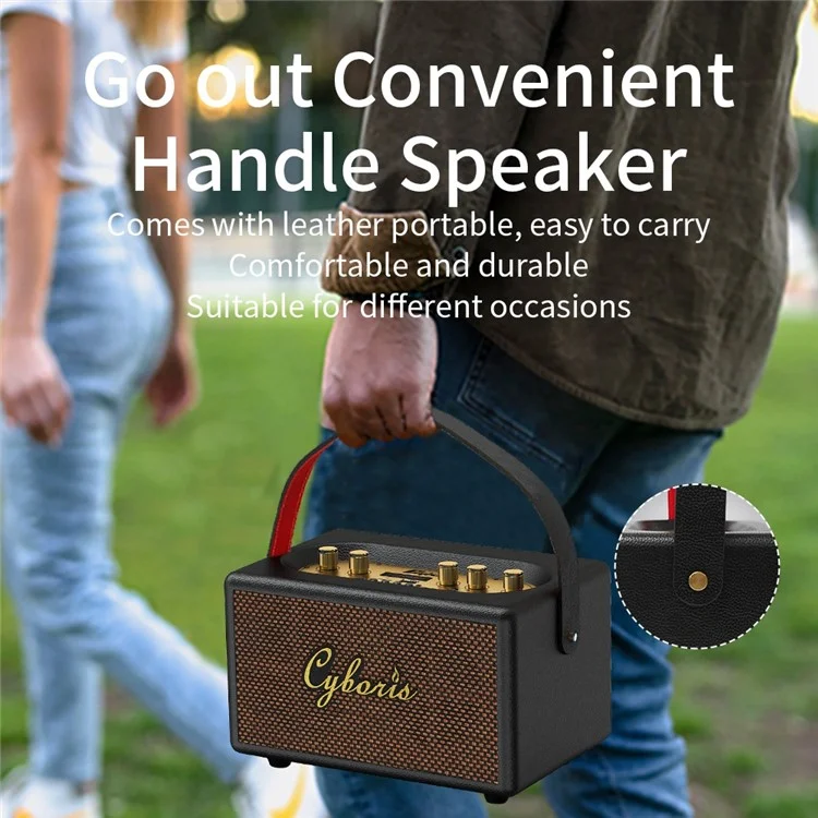 Cyboris T9 Retro TWS Bluetooth Lautsprecher Outdoor 80W Tragbarer Subwoofer Mit Mikrofon Und Fernbedienung