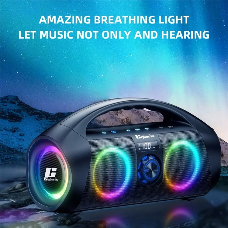 Caixa de Som Bluetooth CYBORIS F29 120W com Luz RGB IPX7 Resistente à Água para Uso Externo com Subwoofer
