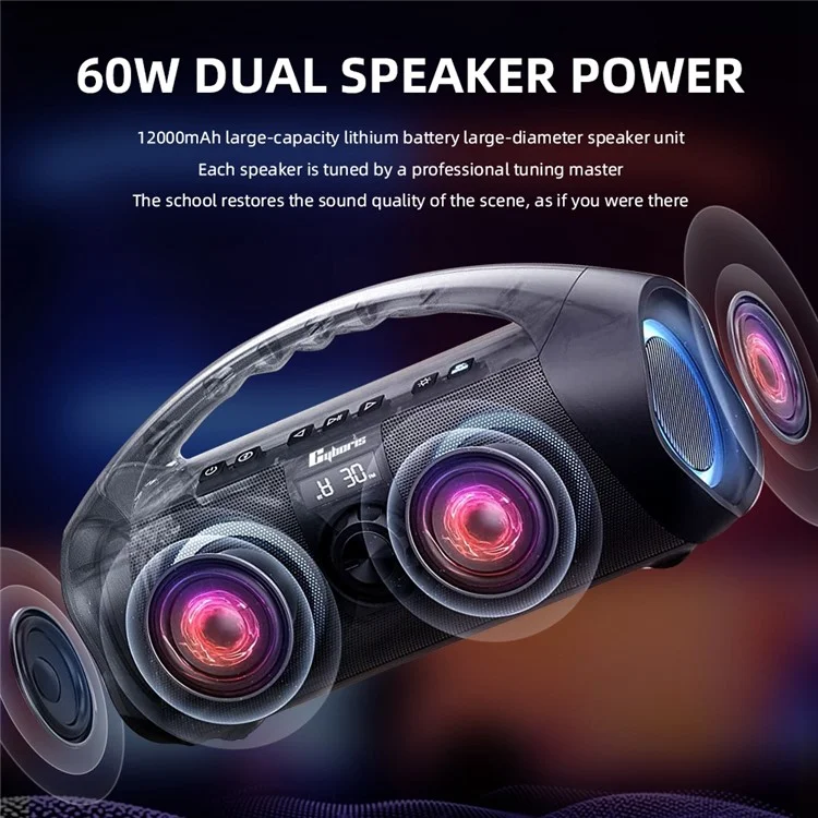 Caixa de Som Bluetooth CYBORIS F29 120W com Luz RGB IPX7 Resistente à Água para Uso Externo com Subwoofer