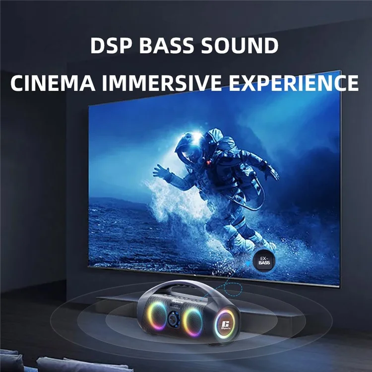 Caixa de Som Bluetooth CYBORIS F29 120W com Luz RGB IPX7 Resistente à Água para Uso Externo com Subwoofer