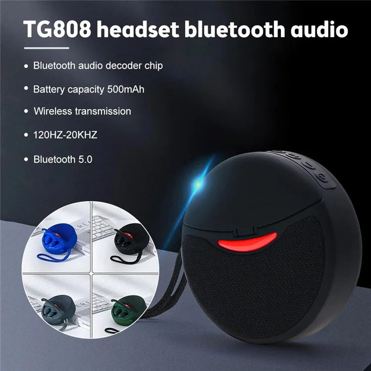 TG808 2-in-1 TWS Wireless Speaker Bluetooth-compatible Earphone Stereo Sound Subwoofer Supports Hands-free Call / TF Card Playback / FM - Black