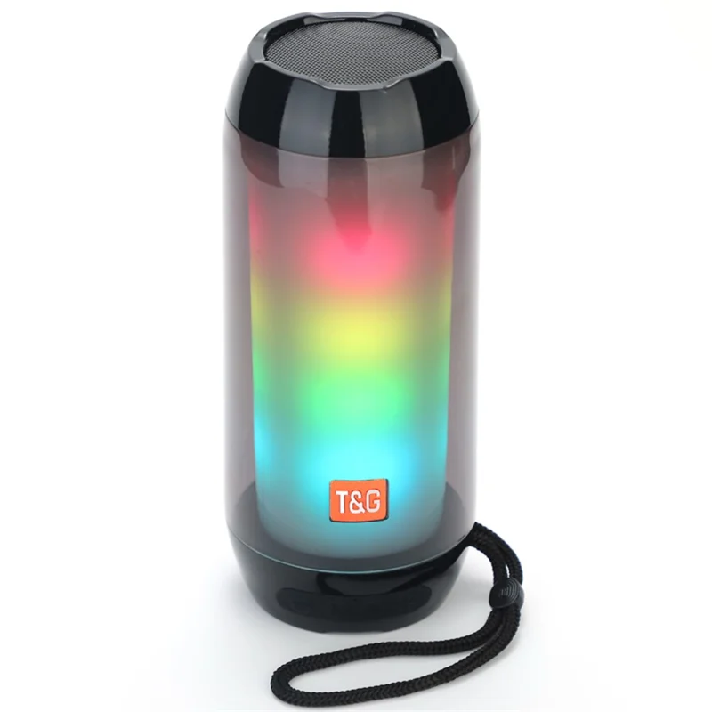 T&G TG643 Tragbare Bluetooth-kompatible Säulenlautsprecher, kabellose, wasserdichte Lautsprecher, Subwoofer, Outdoor-Bass-Lautsprecher mit LED-Licht (CE-zertifiziert) - Schwarz