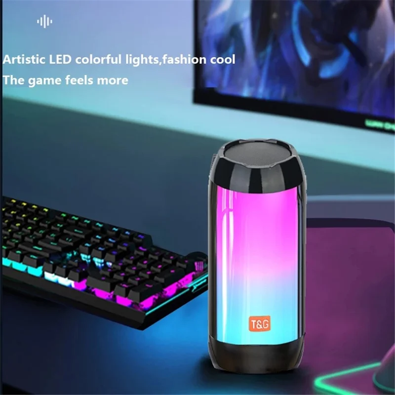 T&G TG643 Tragbare Bluetooth-kompatible Säulenlautsprecher, kabellose, wasserdichte Lautsprecher, Subwoofer, Outdoor-Bass-Lautsprecher mit LED-Licht (CE-zertifiziert) - Schwarz