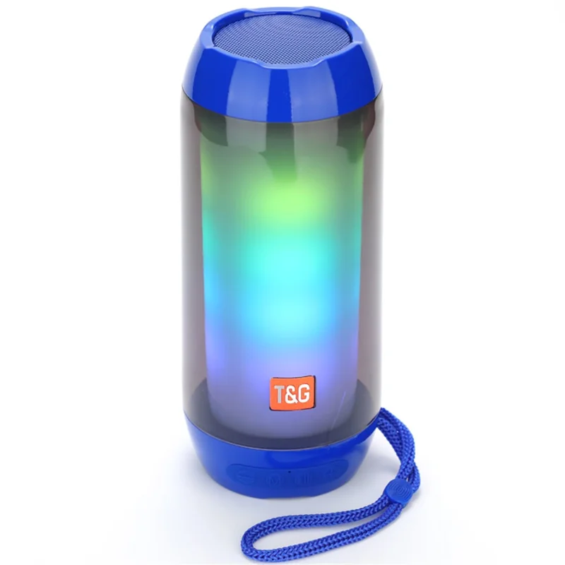 T&G TG643 Portable Bluetooth-compatible Column Speaker Wireless Waterproof Speaker Subwoofer Outdoor Bass Loudspeaker with LED Light (CE Certified) - Blue